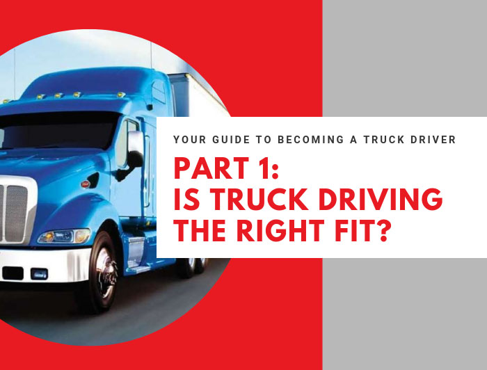 Blue truck with words guide to becoming a truck driver.